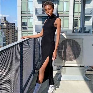 NWT Aritzia Wilfred Free Leo Dress, Black, XS - midi length, thigh slit, new